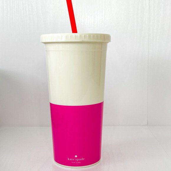 Kate Spade New York Tumbler w/Lid & Straw - Eat Cake For Breakfast - Pink NEW - Picture 4 of 9